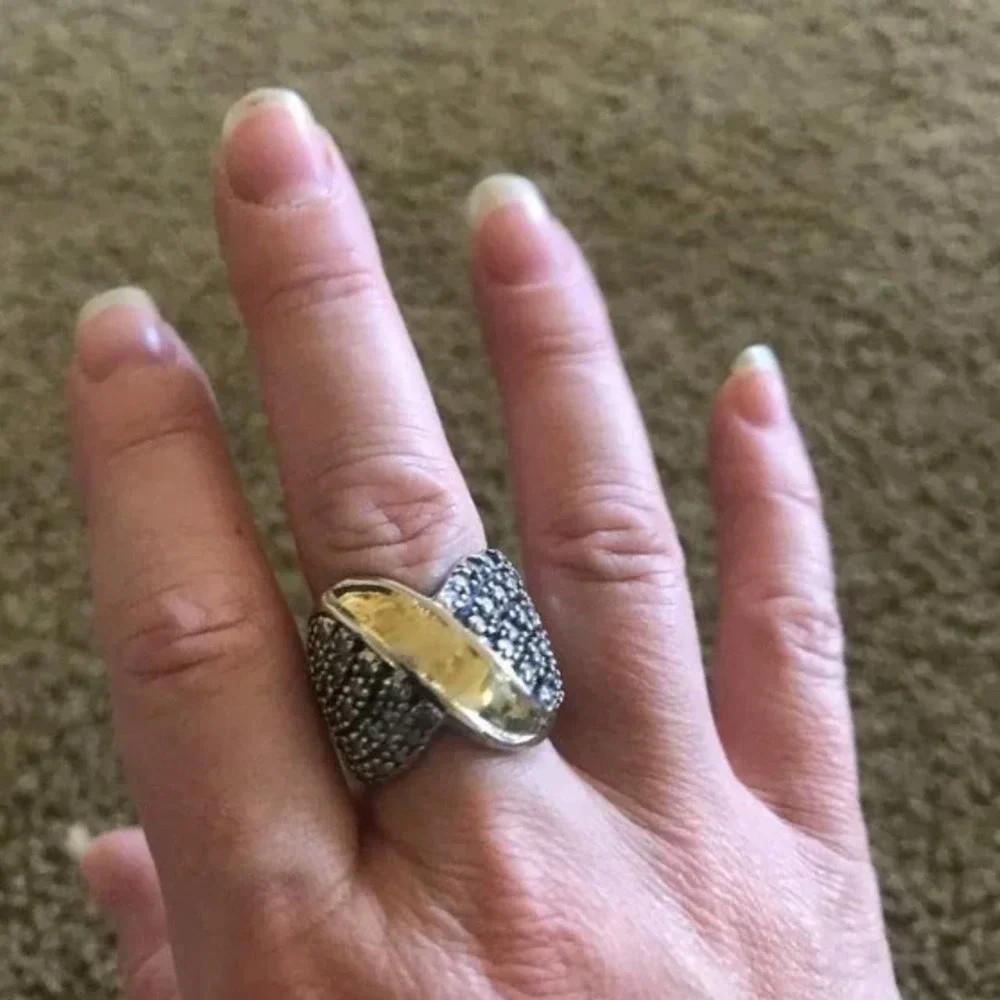 80's Gold tone with CZ crystals ring size 8 Retro 80's Glam